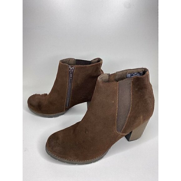 Clarks Boots Size 10 M Women's PAUSE CAMELIA Ankle Boot Suede Zipper Block Heel - Picture 1 of 7